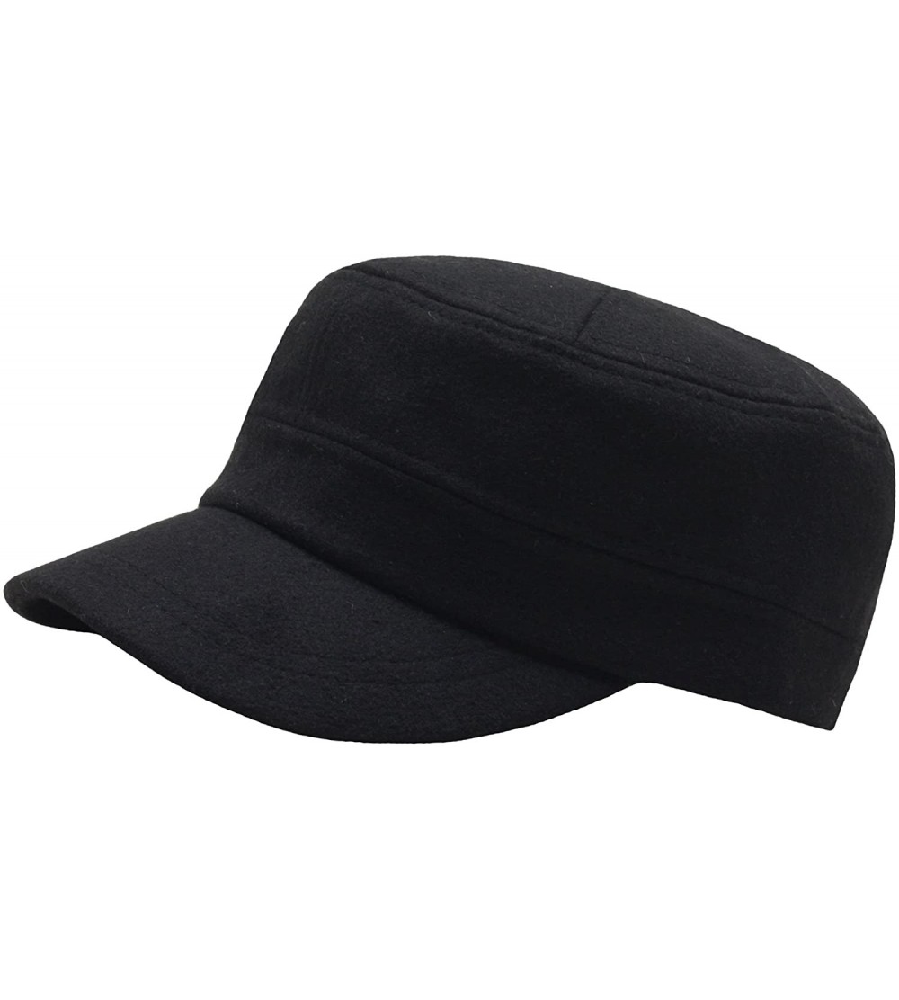 Baseball Caps A108 Wool Winter Warm Simple Design Club Army Cap Cadet Military Hat - Black - CF126N3HKE3 $26.25