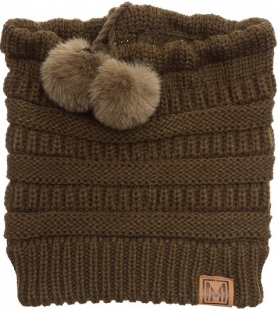Skullies & Beanies Women's Ponytail Messy Bun Beanie Ribbed Knit Hat Cap with Adjustable Pom Pom String (2 Pack - Black & Oli...
