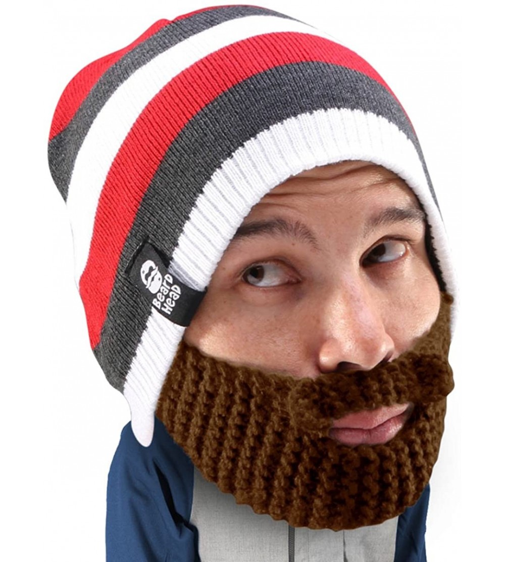 Skullies & Beanies Stubble Cruiser Beard Beanie - Funny Knit Hat and Fake Beard Facemask - Brown - C911DEAXIMB $17.30