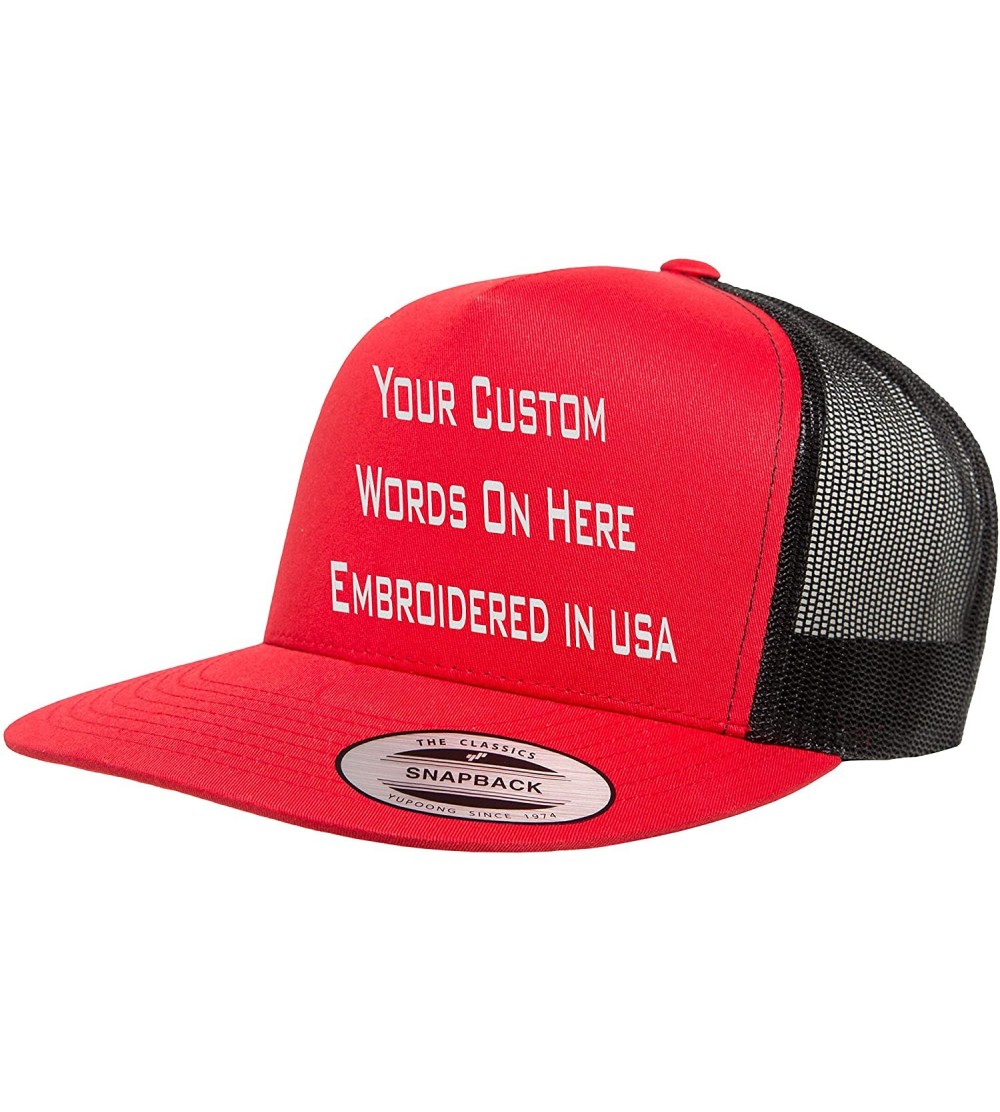 Baseball Caps Custom Trucker Flatbill Hat Yupoong 6006 Embroidered Your Text Snapback - Red/Black - CJ1887O56H3 $20.59