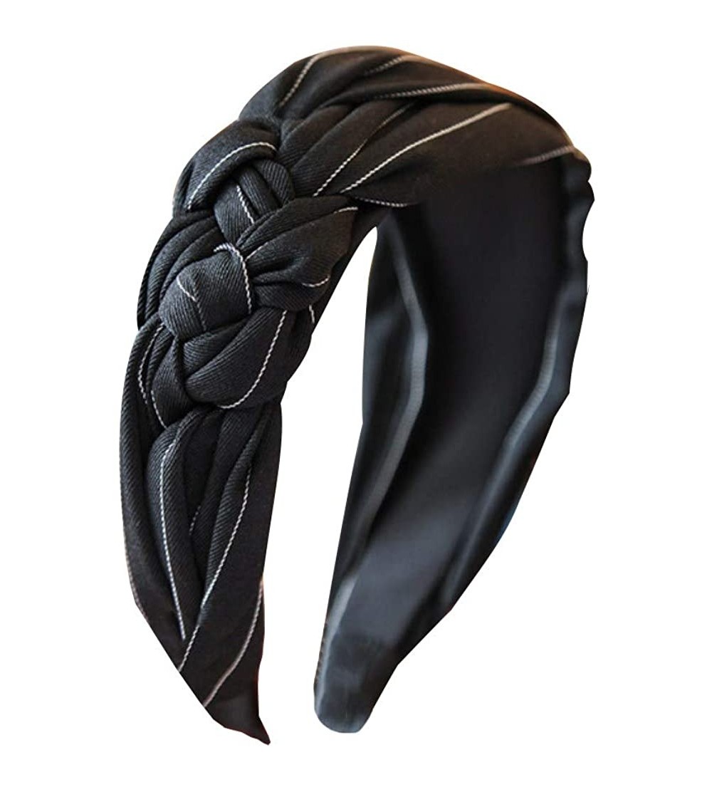 Headbands Women Hairband Wide Hair Hoops Stripes Headband Elegant Cloth Wrapped with Twisted Knot - Black - CD18T3SSNLN $18.12