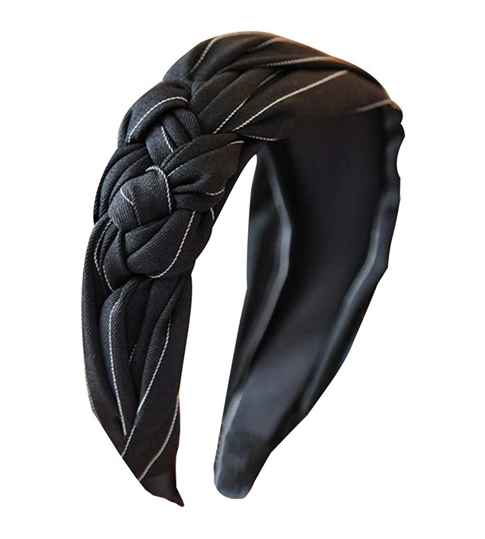 Headbands Women Hairband Wide Hair Hoops Stripes Headband Elegant Cloth Wrapped with Twisted Knot - Black - CD18T3SSNLN $11.17