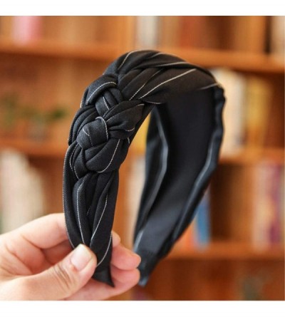 Headbands Women Hairband Wide Hair Hoops Stripes Headband Elegant Cloth Wrapped with Twisted Knot - Black - CD18T3SSNLN $11.17