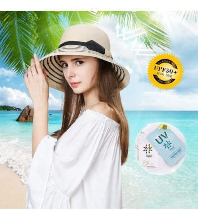 Sun Hats Womens UPF 50 Summer Straw Beach Sun Hat Wide Brim Fashion Fedora Packable & Adjustable - CK198MA0ETT $23.35