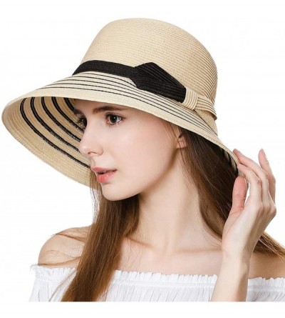 Sun Hats Womens UPF 50 Summer Straw Beach Sun Hat Wide Brim Fashion Fedora Packable & Adjustable - CK198MA0ETT $23.35