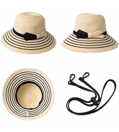 Sun Hats Womens UPF 50 Summer Straw Beach Sun Hat Wide Brim Fashion Fedora Packable & Adjustable - CK198MA0ETT $23.35