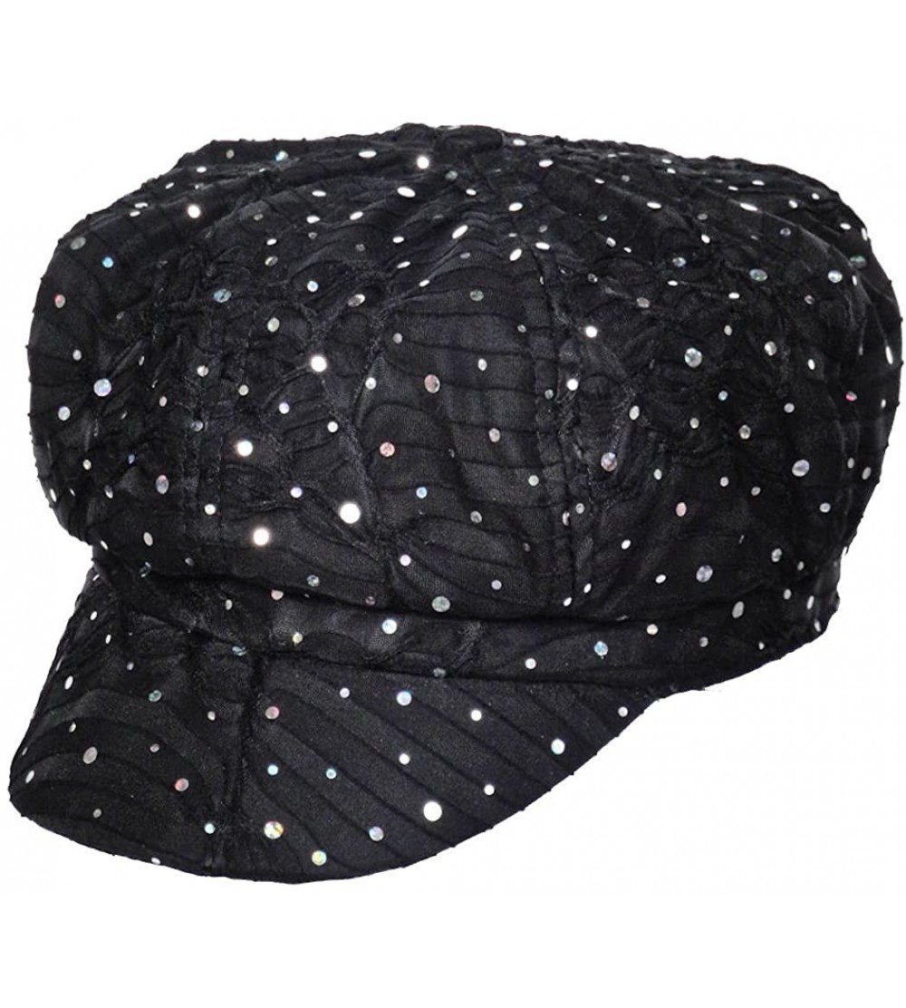 Newsboy Caps Womens Soft Sequin Newsboy Chemo Hat with Stretch Band- Fitted- for Cancer Hair Loss - 02- Black - C211BHBSTSN $...