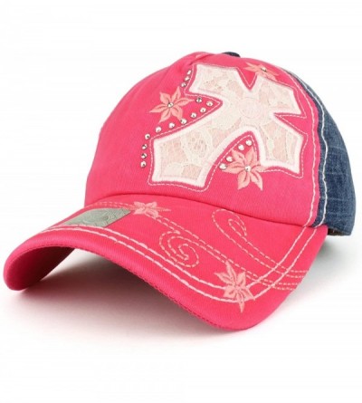 Baseball Caps Cross Embroidered Stitch Multi Color Baseball Cap - Denim Hot Pink - CY189988TKW $25.07