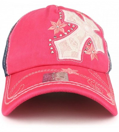 Baseball Caps Cross Embroidered Stitch Multi Color Baseball Cap - Denim Hot Pink - CY189988TKW $25.07