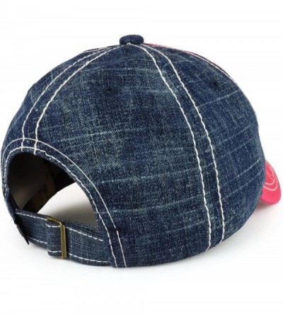 Baseball Caps Cross Embroidered Stitch Multi Color Baseball Cap - Denim Hot Pink - CY189988TKW $25.07