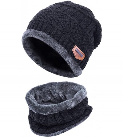 Skullies & Beanies Womens Beanie Winter Hat Scarf Set Slouchy Warm Snow Knit Skull Cap - Beanie + Scarf (Black) - CG12NT7F906...