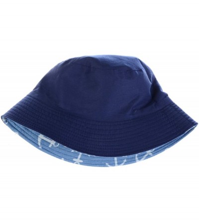 Bucket Hats Packable Reversible Black Printed Fisherman Bucket Sun Hat- Many Patterns - Anchor Light Denim - CI12DAEA2TL $16.23