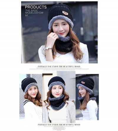 Skullies & Beanies Womens Beanie Winter Hat Scarf Set Slouchy Warm Snow Knit Skull Cap - Beanie + Scarf (Black) - CG12NT7F906...