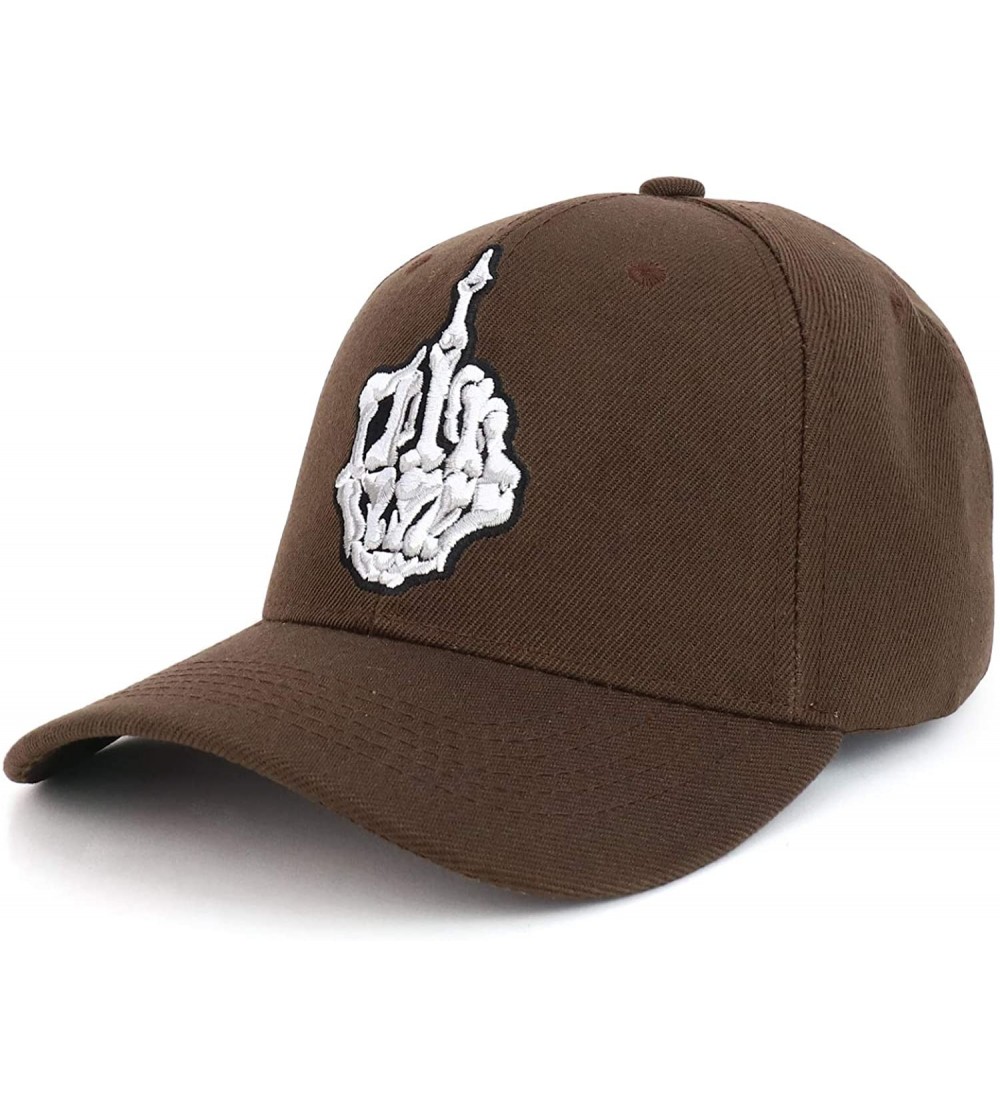 Baseball Caps Skeleton Middle Finger Embroidered Baseball Cap - Brown - CR18OQA6TR2 $9.78