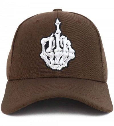 Baseball Caps Skeleton Middle Finger Embroidered Baseball Cap - Brown - CR18OQA6TR2 $9.78