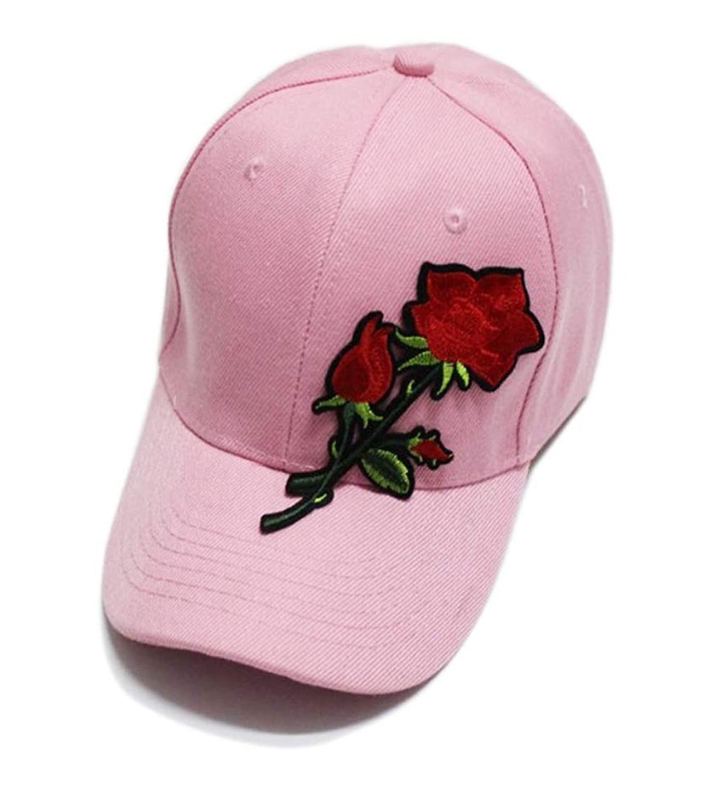 Baseball Caps Rose Embroidered Adjustable Hat- Couples Baseball Sun Visor Cap - Pink - CE18RTG9DG2 $11.72