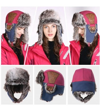 Bomber Hats Unisex Large Head Winter Bomber Trapper Earflaps Ushanka Russian Hat 57-62cm - 67191-rose - CN18A6CKDSQ $29.35