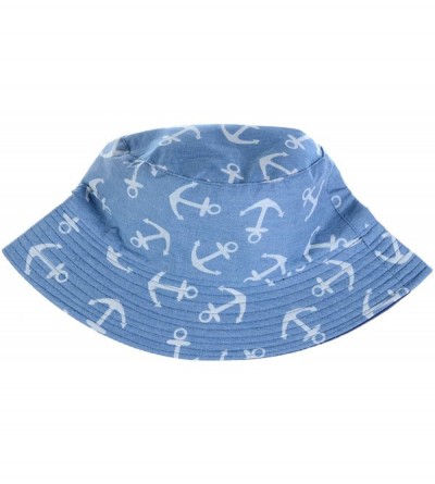 Bucket Hats Packable Reversible Black Printed Fisherman Bucket Sun Hat- Many Patterns - Anchor Light Denim - CI12DAEA2TL $16.23