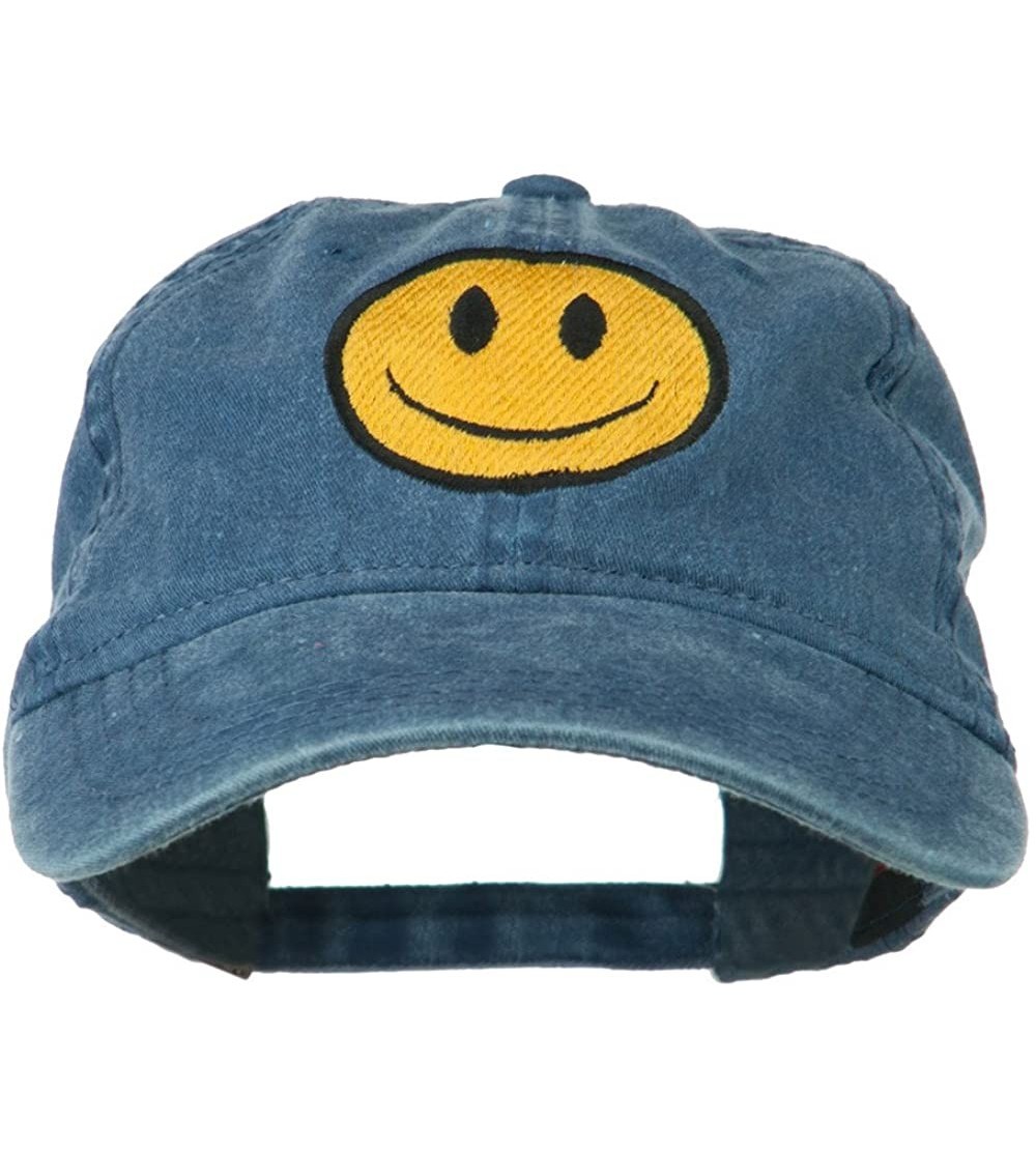 Baseball Caps Smile Face Embroidered Washed Cap - Blue - CW11LBMECS9 $19.59