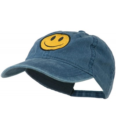 Baseball Caps Smile Face Embroidered Washed Cap - Blue - CW11LBMECS9 $19.59