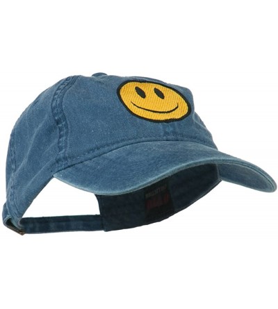 Baseball Caps Smile Face Embroidered Washed Cap - Blue - CW11LBMECS9 $19.59
