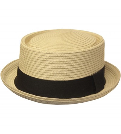 Fedoras Mens Structured 100% Paper Straw Flat Top Pork Pie Fedora Hat - Natural - C61192IQFBL $12.65