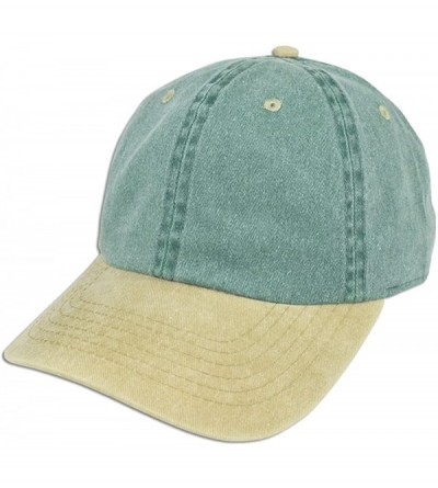 Baseball Caps Dad Hat Pigment Dyed Two Tone Plain Cotton Polo Style Retro Curved Baseball Cap 1200 - Green / Khaki - CX17WY43...
