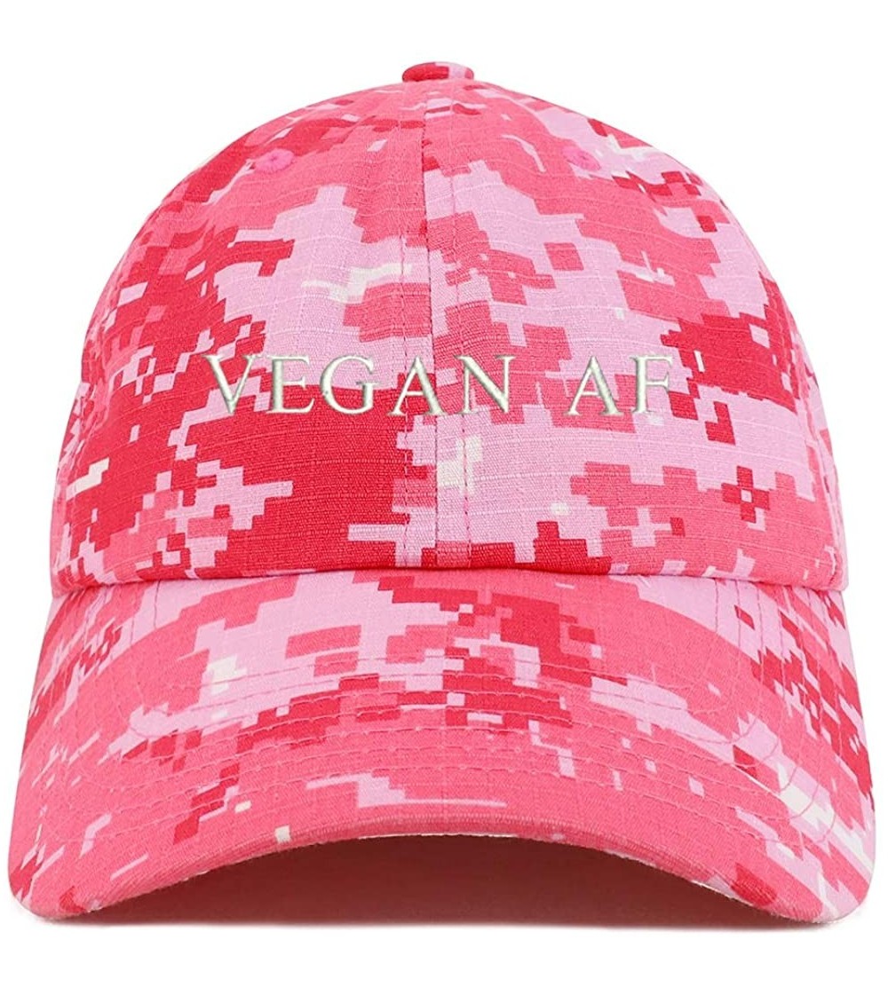 Baseball Caps Vegan Af Embroidered Soft Crown 100% Brushed Cotton Cap - Pink Digital Camo - C118TUGW6MC $21.24