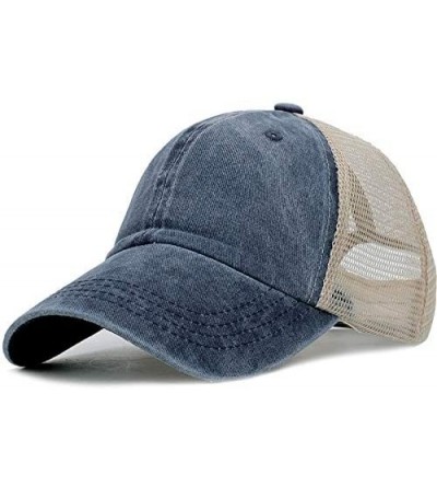 Baseball Caps Vintage Distressed Trucker Hat Mesh Adjustable Baseball Cap Unisex Headwear - Navy - CH18ROYY72Y $23.87