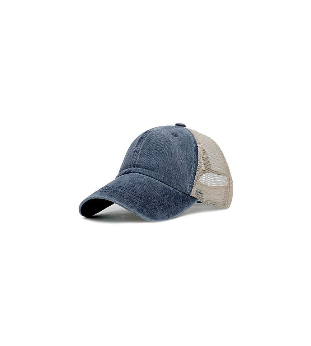 Baseball Caps Vintage Distressed Trucker Hat Mesh Adjustable Baseball Cap Unisex Headwear - Navy - CH18ROYY72Y $11.53