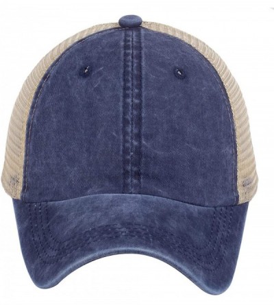 Baseball Caps Vintage Distressed Trucker Hat Mesh Adjustable Baseball Cap Unisex Headwear - Navy - CH18ROYY72Y $11.53