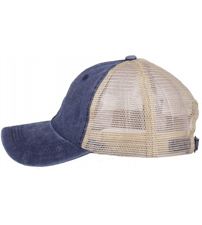 Baseball Caps Vintage Distressed Trucker Hat Mesh Adjustable Baseball Cap Unisex Headwear - Navy - CH18ROYY72Y $11.53
