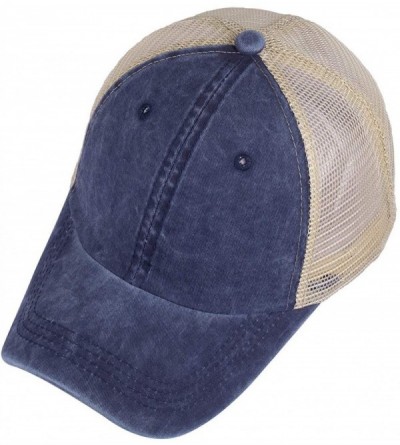 Baseball Caps Vintage Distressed Trucker Hat Mesh Adjustable Baseball Cap Unisex Headwear - Navy - CH18ROYY72Y $11.53