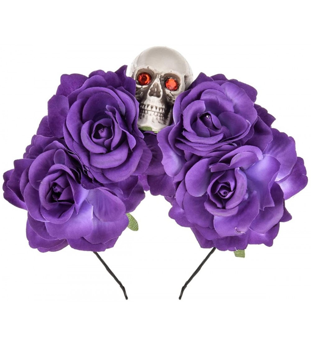 Headbands Halloween Skull Rose Flower Headband Hair Hoop Cosplay Day of the Dead Hairband Accessory - Purple - C418WS4LDOD $8.39