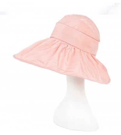 Sun Hats Womens Foldable Anti UV Sun Hat Cap Big Brim Floppy Travel Beach Bucket Hat UPF50+ - Pink - CS11ZPG6IUR $11.47