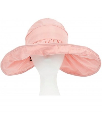 Sun Hats Womens Foldable Anti UV Sun Hat Cap Big Brim Floppy Travel Beach Bucket Hat UPF50+ - Pink - CS11ZPG6IUR $11.47