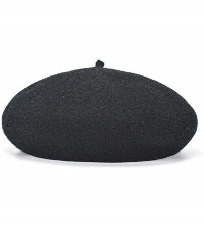Berets Women's 100% Wool French Beret Hat Solid Color Black Beret Hats for Women - Black - CD18ZDS5KYY $25.51