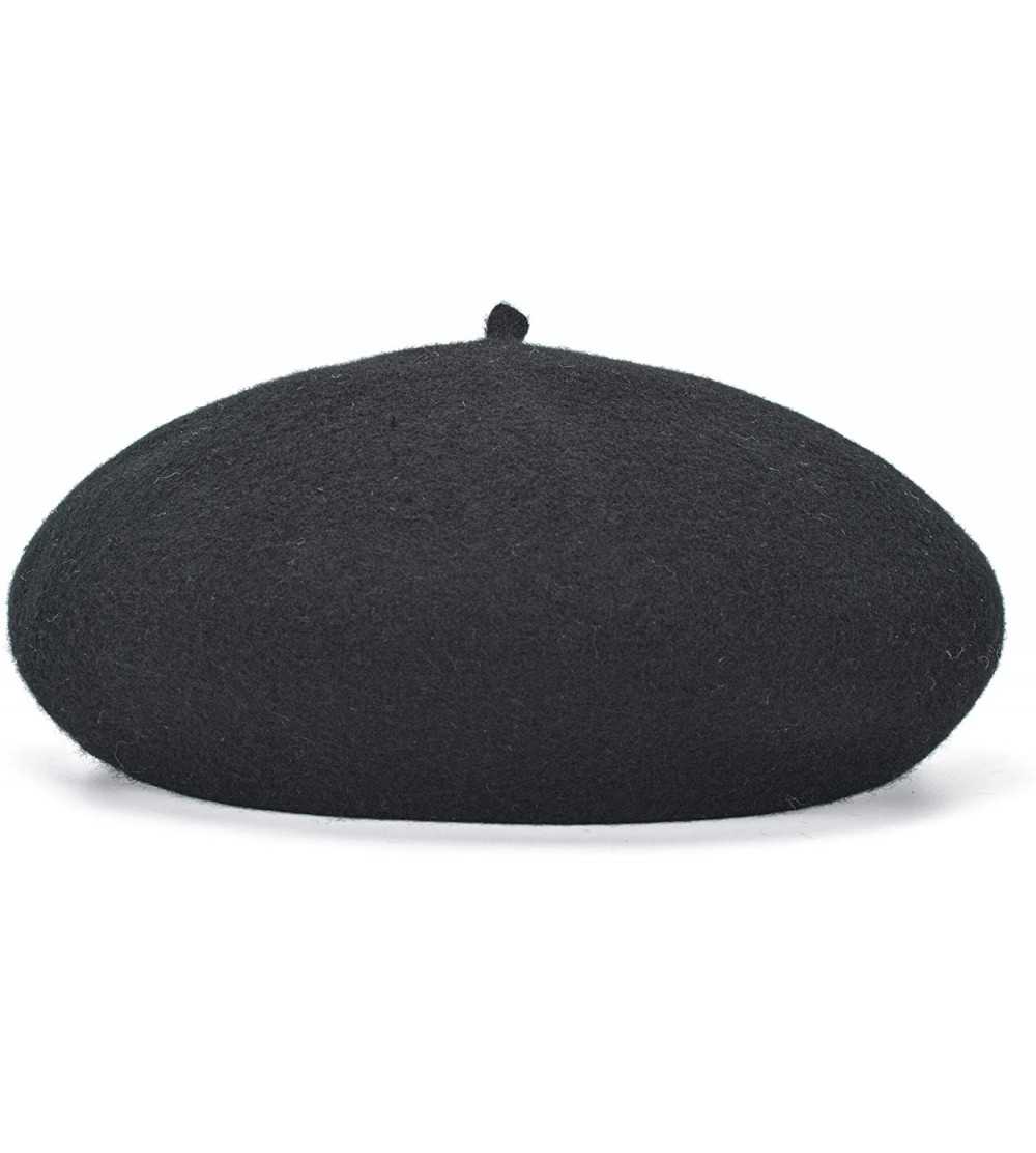 Berets Women's 100% Wool French Beret Hat Solid Color Black Beret Hats for Women - Black - CD18ZDS5KYY $14.72