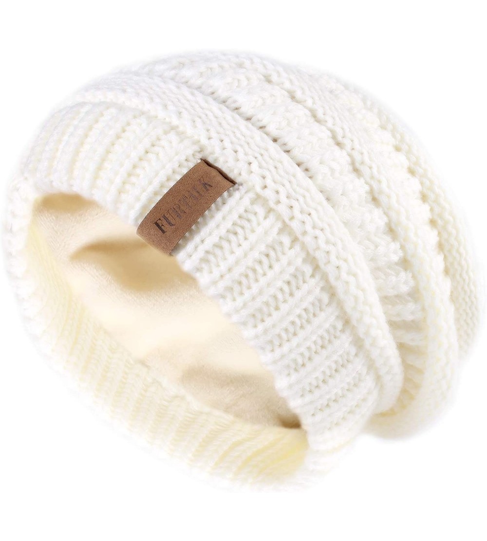 Skullies & Beanies Winter Beanie for Women Fleece Lined Warm Knit Skull Slouch Beanie Hat - 42-white - CE18UNA6USX $11.26