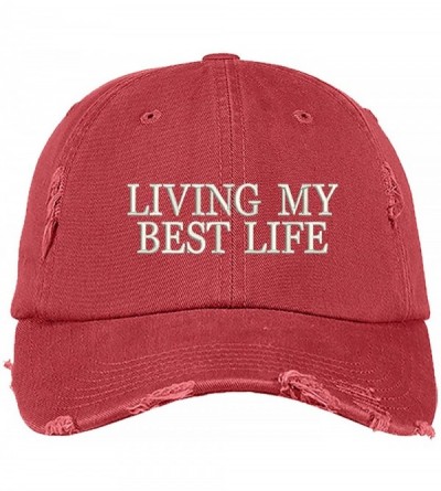 Baseball Caps Living My Best Life Distressed Baseball Cap - Unisex Dad Hat - Red - CL18MD82TGX $32.98