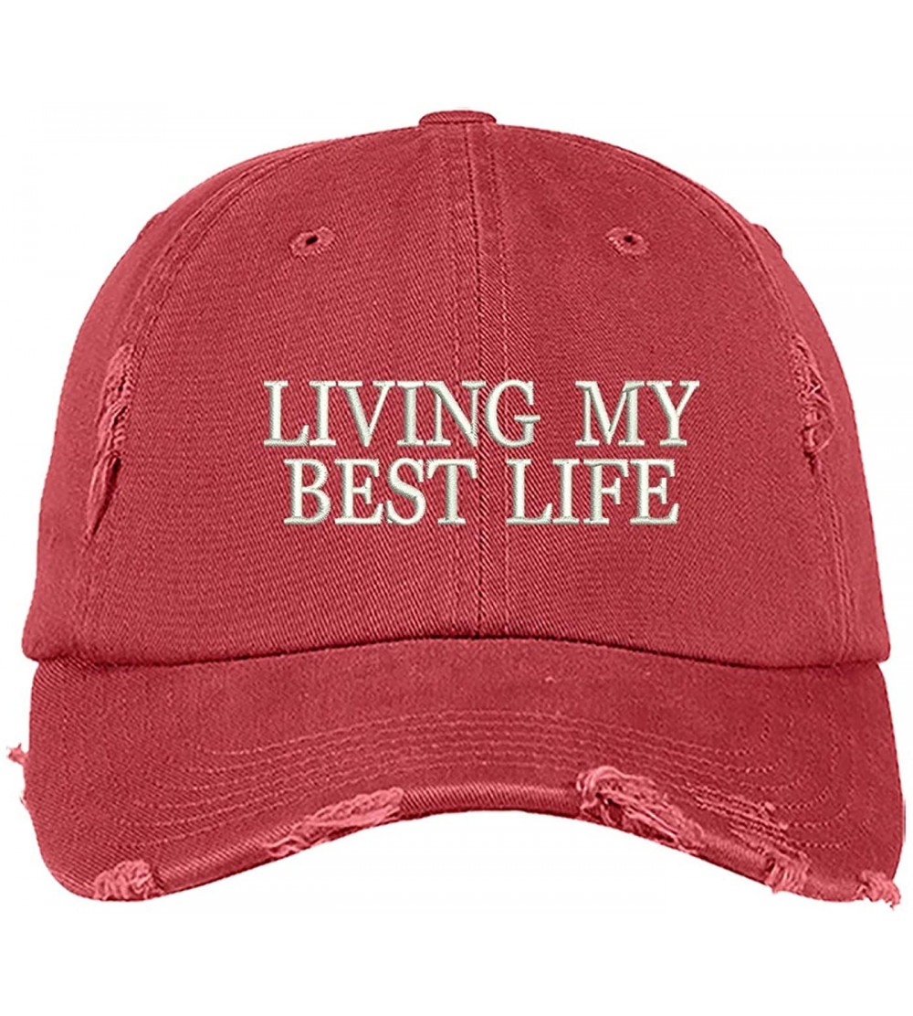 Baseball Caps Living My Best Life Distressed Baseball Cap - Unisex Dad Hat - Red - CL18MD82TGX $13.78