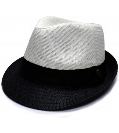 Fedoras Pms390 Pamoa 2 Tone Straw with Cotton Band Summer Fedora - White/Black - CX11XU3LCRV $17.53