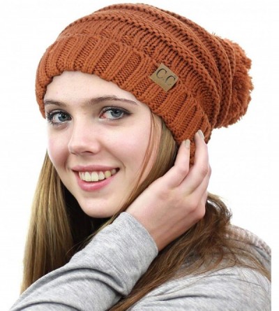 Skullies & Beanies Pom Pom Oversized Baggy Slouchy Thick Winter Beanie Hat - Rust - CL18R44E4ZY $15.87