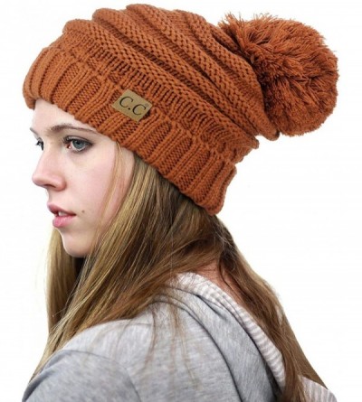 Skullies & Beanies Pom Pom Oversized Baggy Slouchy Thick Winter Beanie Hat - Rust - CL18R44E4ZY $15.87