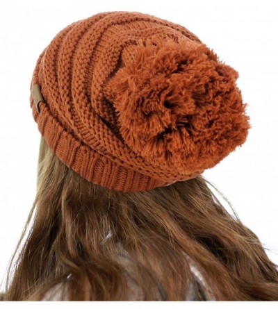 Skullies & Beanies Pom Pom Oversized Baggy Slouchy Thick Winter Beanie Hat - Rust - CL18R44E4ZY $15.87
