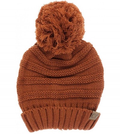 Skullies & Beanies Pom Pom Oversized Baggy Slouchy Thick Winter Beanie Hat - Rust - CL18R44E4ZY $15.87