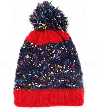 Skullies & Beanies Women Fashion Winter Fall Soft Knitted Multi Color Animal Print Cat Ear Beanie Hats - Sprinkles - Navy - C...