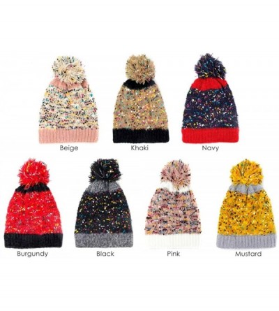 Skullies & Beanies Women Fashion Winter Fall Soft Knitted Multi Color Animal Print Cat Ear Beanie Hats - Sprinkles - Navy - C...