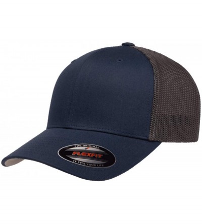 Baseball Caps The Original Flexfit Yupoong Mesh Trucker Hat Cap & 2-Tone - Navy/Graphite - CX196H3KYMI $12.56