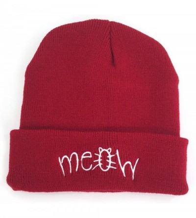 Skullies & Beanies Slouchy Beanie Winter Knit Skull Hat for Women Men with Meow - Red - CL12980Q6GB $9.04